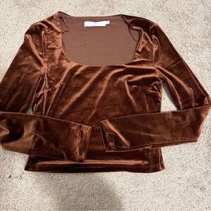 Astr Chocolate Velvet Long Sleeve Top